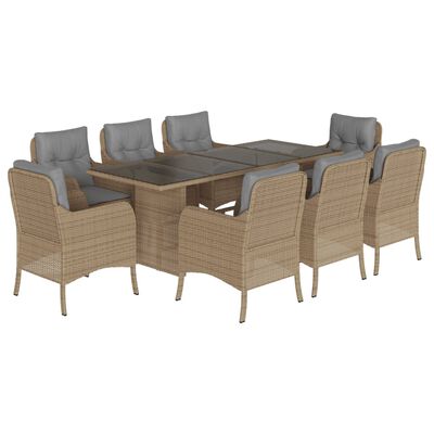 vidaXL Set comedor de jardín 9 pzas con cojines ratán sintético beige