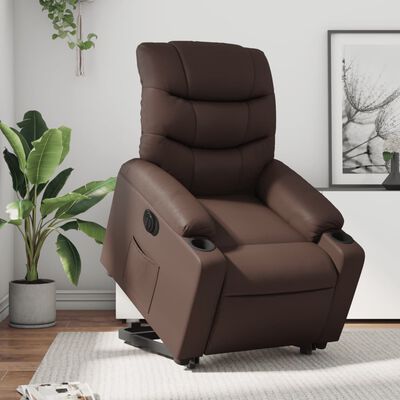 vidaXL Sillón reclinable elevable eléctrico de cuero sintético marrón