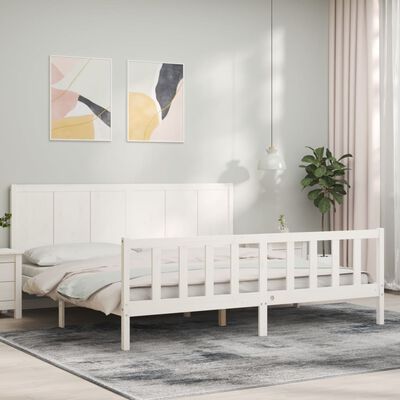 vidaXL Estructura cama de matrimonio con cabecero madera maciza blanco