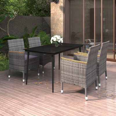 vidaXL Set comedor de jardín 5 pzas y cojines ratán sintético y vidrio