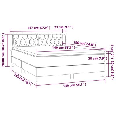 vidaXL Cama box spring con colchón tela negro 140x190 cm