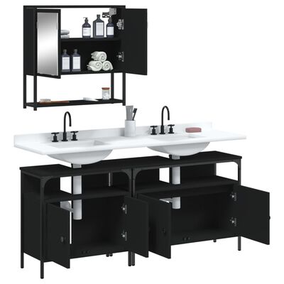 vidaXL Juego de muebles de baño 3 pzas madera contrachapada negro