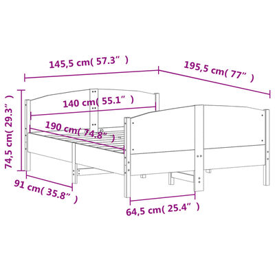 vidaXL Estructura de cama sin colchón madera maciza de pino 140x190 cm