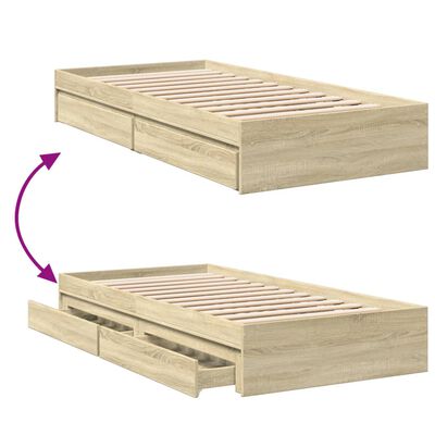 vidaXL Cama con cajones madera ingeniería roble Sonoma 90x200 cm