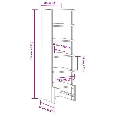 vidaXL Mueble zapatero de madera maciza de pino blanco 28x30x104 cm