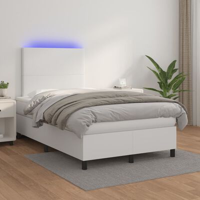 vidaXL Cama box spring colchón y LED cuero sintético blanco 120x190 cm