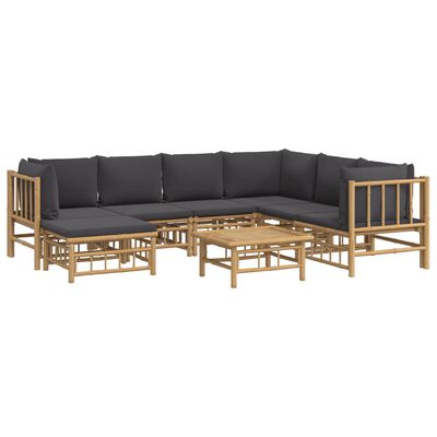 vidaXL Set de muebles de jardín 8 piezas bambú con cojines gris oscuro