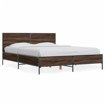 vidaXL Estructura cama madera ingeniería metal marrón roble 120x200 cm