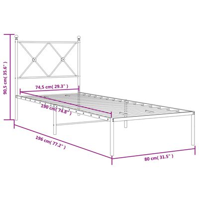 vidaXL Estructura cama sin colchón con cabecero metal blanco 75x190 cm