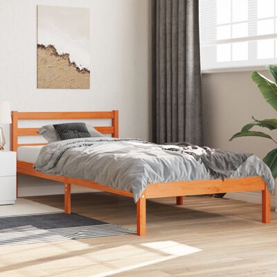 vidaXL Cama sin colchón madera maciza de pino marrón cera 100x200 cm