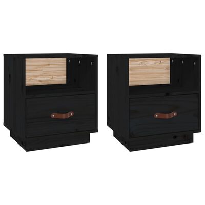 vidaXL Mesitas de noche 2 uds madera maciza de pino negro 40x34x45 cm