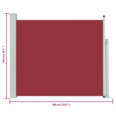 vidaXL Toldo lateral retráctil de jardín rojo 100x300 cm