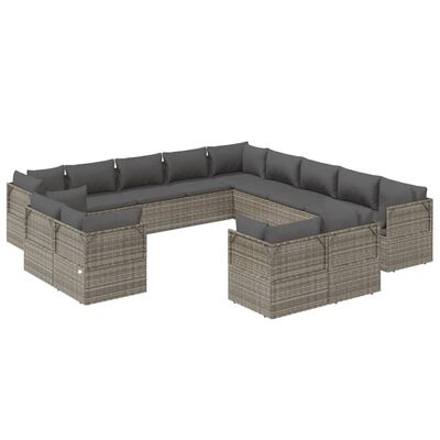 vidaXL Set de muebles de jardín 13 pzas y cojines ratán sintético gris