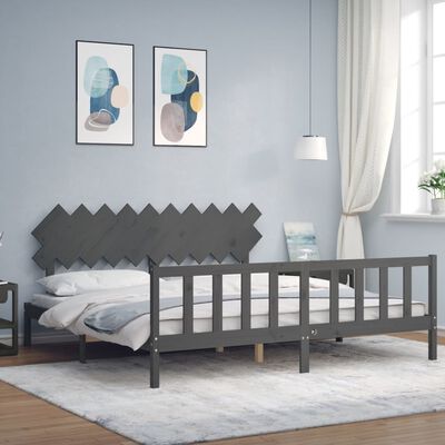 vidaXL Estructura de cama con cabecero madera maciza gris 200x200 cm