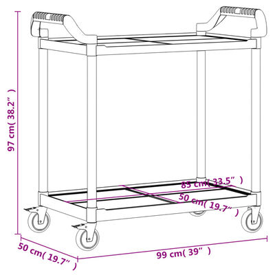 vidaXL Carrito de 2 niveles aluminio negro 99x50x97 cm