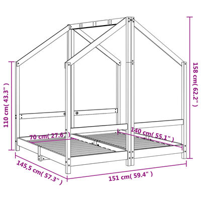 vidaXL Estructura de cama para niños madera de pino blanco 2x(70x140)