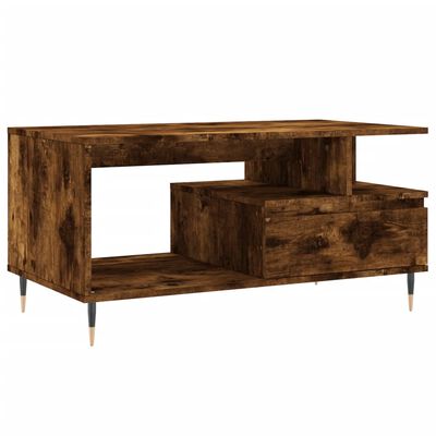 vidaXL Mesa de centro madera contrachapada roble ahumado 90x49x45 cm