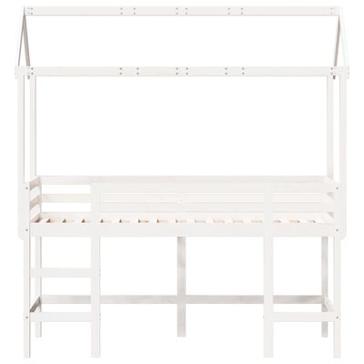 vidaXL Cama alta escalera y techo madera maciza pino blanca 80x200 cm