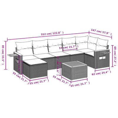 vidaXL Set de sofás de jardín 8 pzas y cojines ratán sintético gris