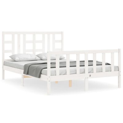 vidaXL Estructura de cama con cabecero madera maciza blanco 140x190 cm