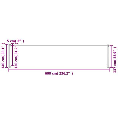 vidaXL Toldo lateral retráctil para patio negro 140x600 cm