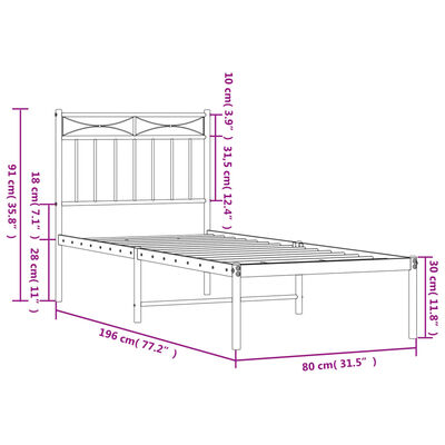 vidaXL Estructura cama sin colchón con cabecero metal blanco 75x190 cm