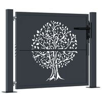 vidaXL Puerta de jardín acero gris antracita diseño árbol 105x105 cm