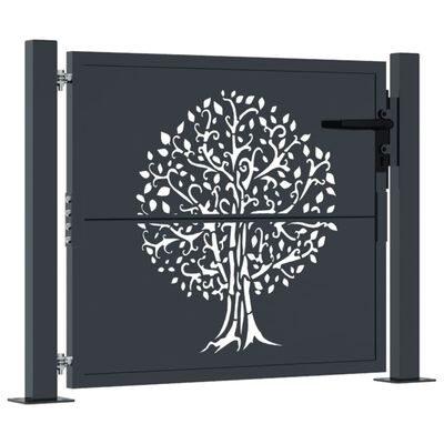 vidaXL Puerta de jardín acero gris antracita diseño árbol 105x105 cm