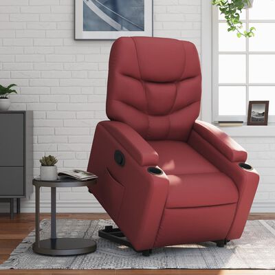 vidaXL Sillón reclinable elevable cuero artificial rojo tinto