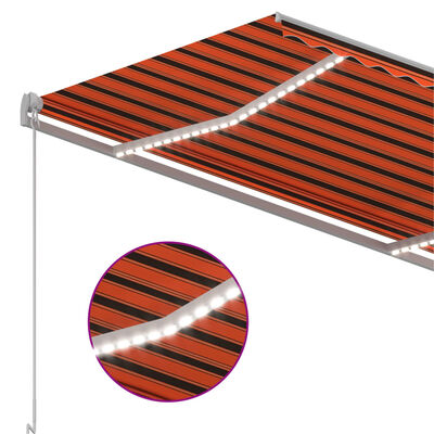 vidaXL Toldo manual retráctil con LED naranja y marrón 300x250 cm