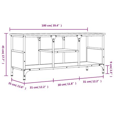 vidaXL Mueble TV hierro madera contrachapada roble marrón 100x35x45 cm