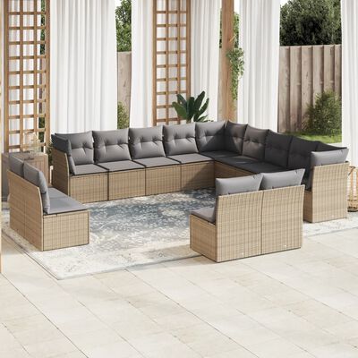 vidaXL Set sofás de jardín con cojines 13 pzas ratán sintético beige