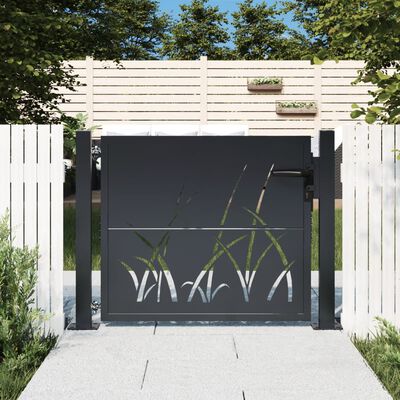 vidaXL Puerta de jardín acero gris antracita diseño hierba 105x105 cm