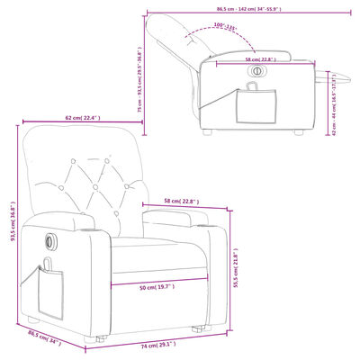 vidaXL Sillón de masaje elevable eléctrico tela rojo tinto