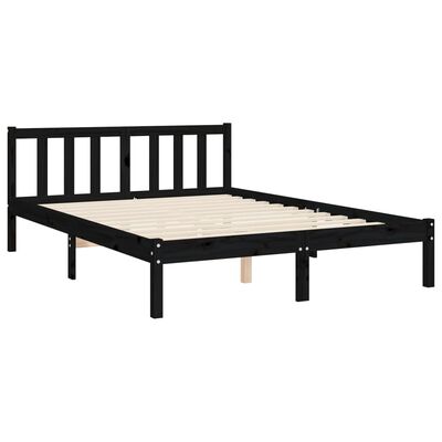 vidaXL Estructura cama de matrimonio con cabecero madera maciza negro