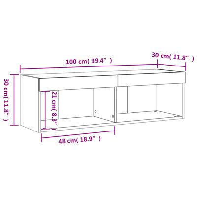 vidaXL Mueble para TV con luces LED roble ahumado 100x30x30 cm