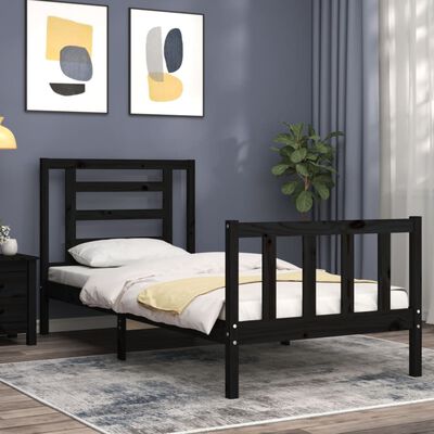 vidaXL Estructura de cama con cabecero madera maciza negro 90x200 cm