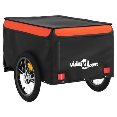 vidaXL Remolque para bicicleta hierro negro y naranja 45 kg