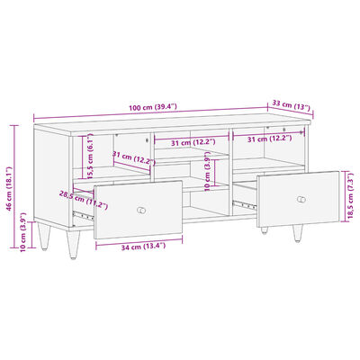 vidaXL Mueble de TV madera maciza de mango 100x33x46 cm