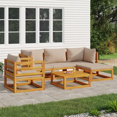 vidaXL Set muebles de jardín 6 pzas madera maciza y cojines gris taupé