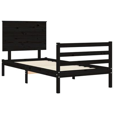 vidaXL Estructura de cama con cabecero madera maciza negro 100x200 cm