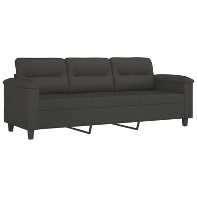 vidaXL Sofá 3 plazas almohadas y cojines microfibra gris oscuro 180 cm