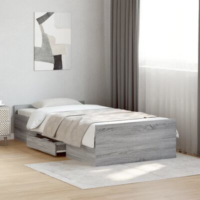 vidaXL Cama con cajones madera de ingeniería gris Sonoma 90x190 cm