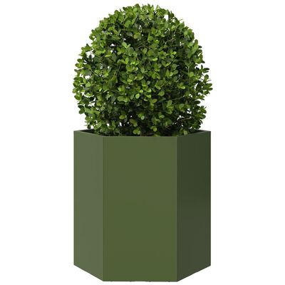 vidaXL Jardinera hexagonal de acero verde 46x40x45 cm