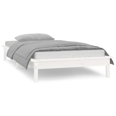 vidaXL Estructura de cama con LED madera maciza blanca 75x190 cm