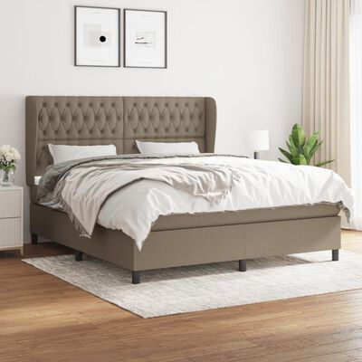 vidaXL Cama box spring con colchón tela gris taupe 180x200 cm