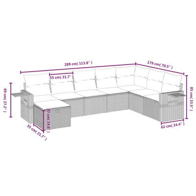 vidaXL Set de sofás de jardín 8 pzas y cojines ratán sintético gris