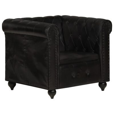 vidaXL Sillón Chesterfield de cuero auténtico negro