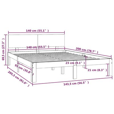 vidaXL Estructura de cama madera maciza de pino marrón miel 140x200 cm