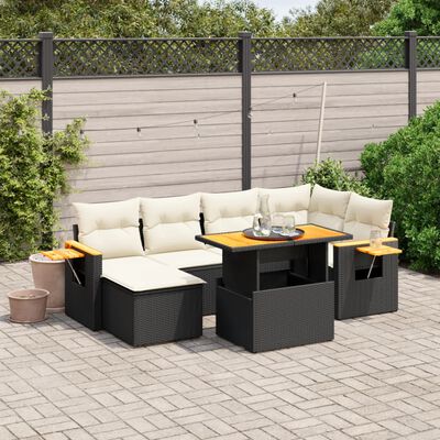 vidaXL Set de comedor de jardín 7 pzas y cojines ratán sintético negro